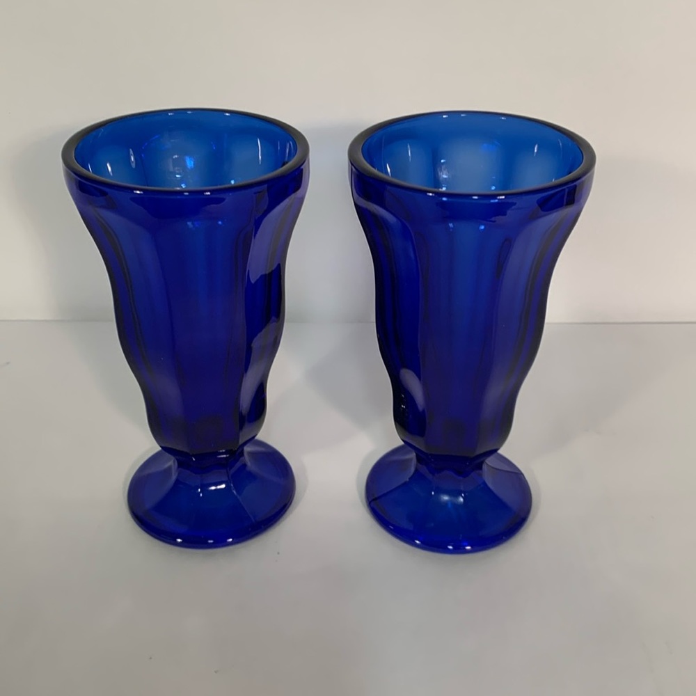 Anchor Hocking Cobalt Blue Glass Tall Parfait Ice Cream Sundae Milkshake set 2